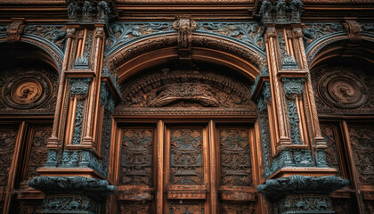 Obraz premium Ancient cathedral, ornamented arches, illustrious religious history generated by AI