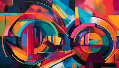 Colorful modern backdrop painted with geometric shapes generated by AI