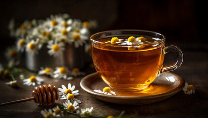 Honey drizzled chamomile tea a healthy, organic indulgence generated by AI
