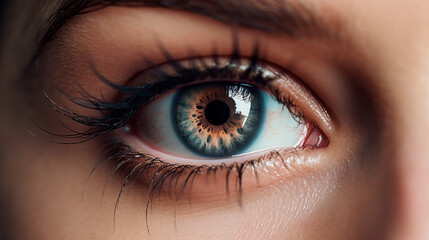 Close up detail beautiful female eye macro, fashion naturel makeup. Generative AI