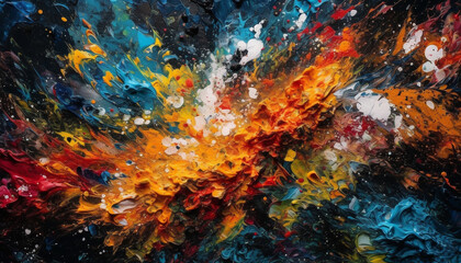 Fototapeta na wymiar Vibrant acrylic painting illustrates messy abstract chaos generated by AI