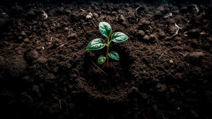 earth in the soil, with plant above it . Generative AI