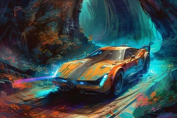 abstract illustration of colorful sports car created with Generative AI technology
