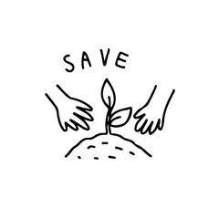 save world, growing plant, outline drawing style icon