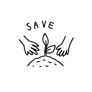hands protecting sprout, black line art clip art preview