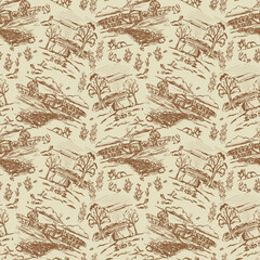 Fototapeta na wymiar Nature, Camping, Cabin, Outdoors, Off the Grid, Toile, Seamless Repeating Pattern Design