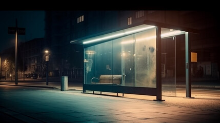 Fototapeta premium Mockup of blank advertising light box on the bus stop. Generative AI