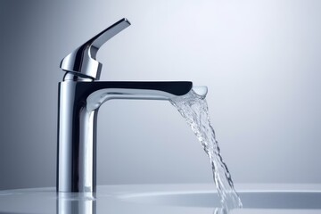 Faucet from which water flows, close up