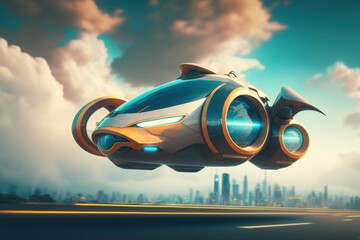 Futuristic model of a flying car. AI generated, human enhanced.