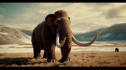Fototapeta na wymiar Woolly Mammoth, an enormous mammal, extinct animal. Generative AI