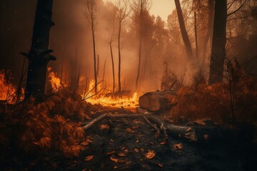 Obraz na płótnie Canvas A blazing inferno ravages the woods. Generative AI