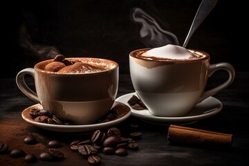 Image of mixed coffee and hot chocolate. Generative AI