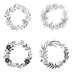 set of floral wreath on white background. wedding floral wreath. floral wedding illustration.