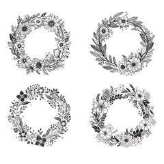 set of floral wreath on white background. wedding floral wreath. floral wedding illustration.