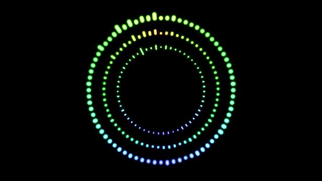 Abstract colorful audio ring equalizer on a black background.