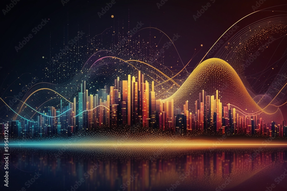 Wall mural the future cityscape abstract background, represented by dots connected with gradient lines, symboli