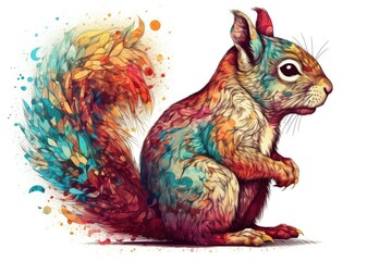 Beautiful animal retro style art, Squirrel 