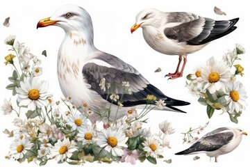 Floral Seagull Sublimation Clipart