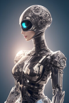 Female cyborg or robot. generative AI	
