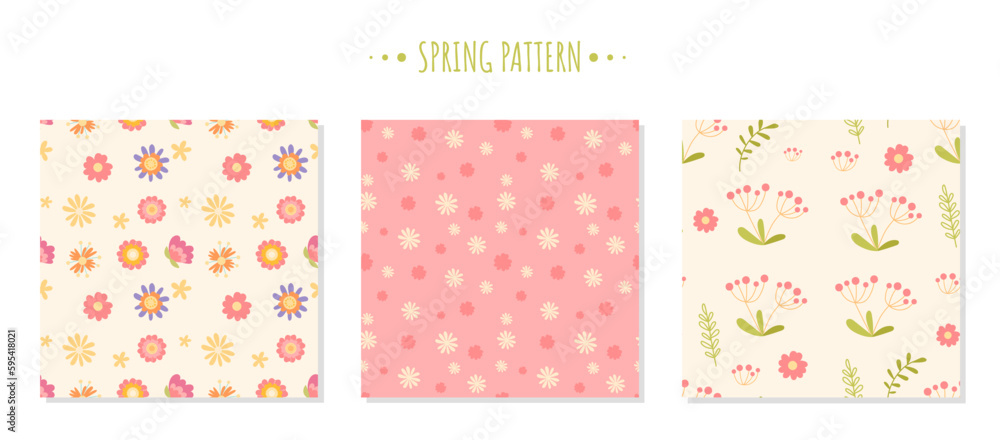 Poster set of flower pattern. collection of repeating elements for printing on fabric. spring and summer se