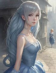 A beautiful fairy tale girl with blue hair generative ai