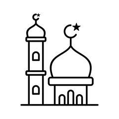 mosque and tall tower islamic outline icon vector illustration