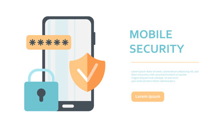 Mobile security concept. Smartphone with password and shield. Account or profile access, verification and authentication. Security of personal data and information. Cartoon flat vector illustration
