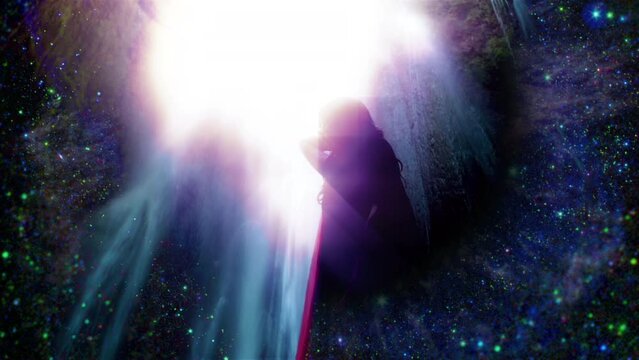 Universe goddess female sorceress waterfall abstract