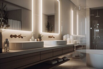 Modern bathroom redesign rendered in 3D. Generative AI
