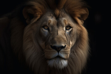 Fototapeta premium Close up portrait of a lion with generative AI technology