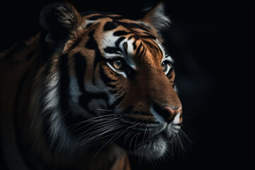 Fototapeta premium Portrait of a angry tiger with generative AI technology