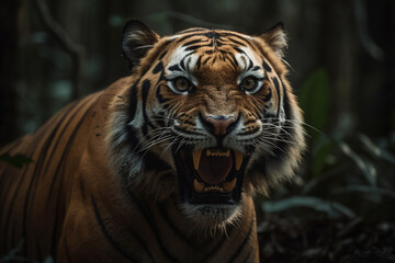 Fototapeta na wymiar Portrait of a angry tiger with generative AI technology