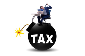 Tax concept with exploding bomb