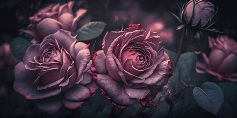 Foto op Aluminium Pinke & Rosa Rosen Blüten mit dunklen Hintergrund - mit KI erstellt © Marc Kunze