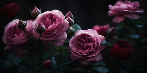 Pinke & Rosa Rosen Blüten mit dunklen Hintergrund - mit KI erstellt