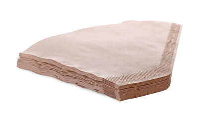Stack of paper coffee filters isolated on white