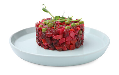 Delicious fresh vinaigrette salad isolated on white