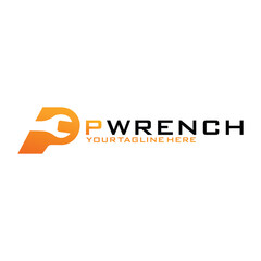 Abstract P WRENCH logo design template