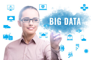 Big data concept with business people pressing virtual buttons