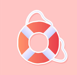 Lifebuoy sticker concept. Vacation and recreation, sea travel. Rest in swimming pool. Holiday and leisure in tropical and exotic countries, resort. Cartoon flat vector illustration