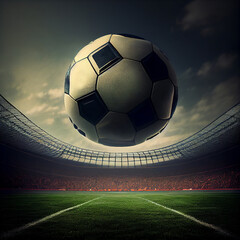 Moving soccer ball in the stadium field