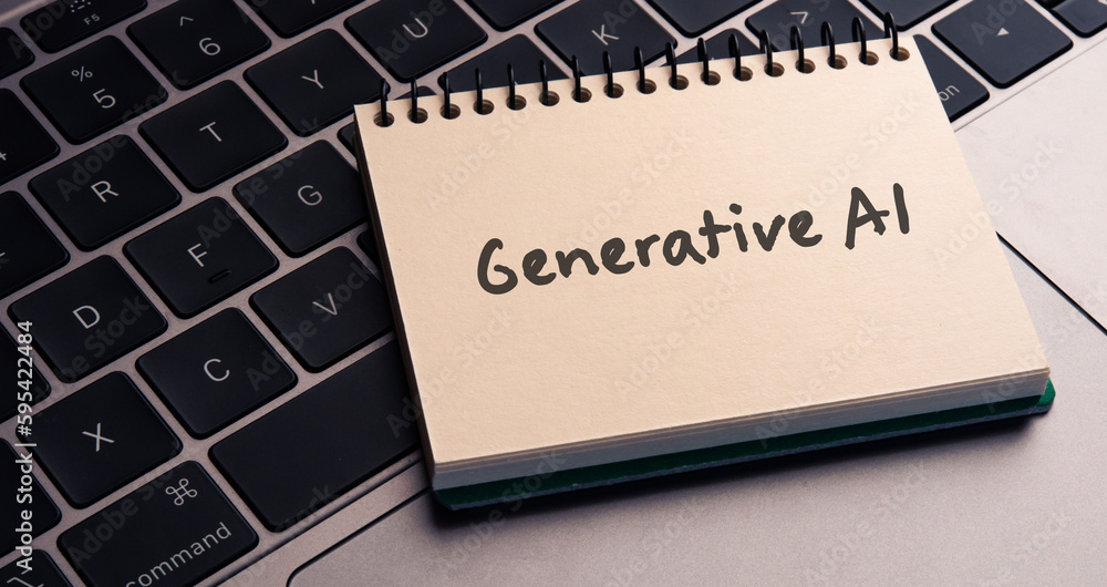 Poster there is notebook with the word generative ai.it is as an eye-catching image.