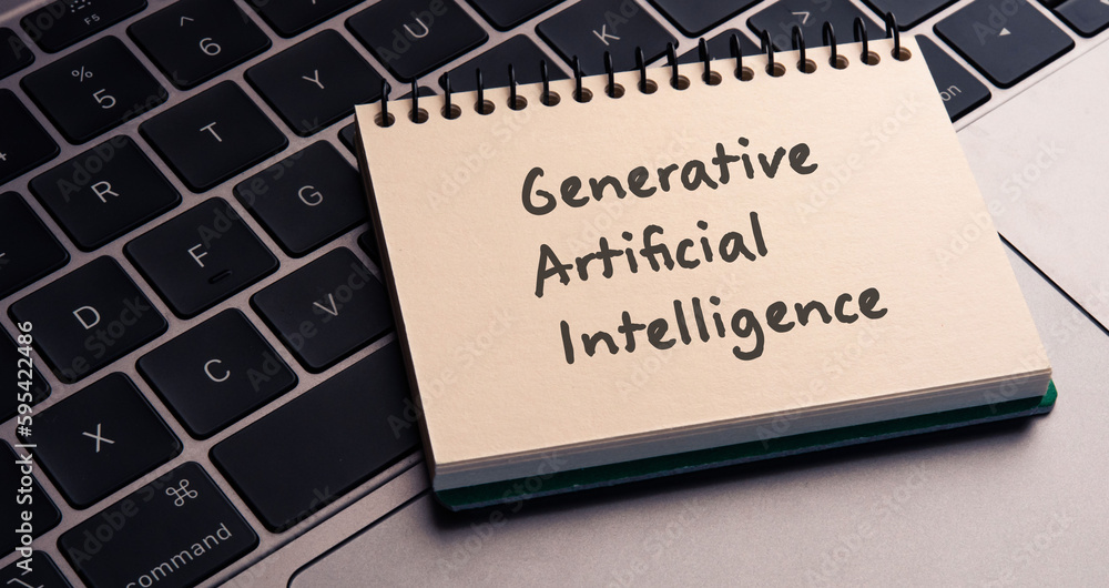 Poster there is notebook with the word generative artificial intelligence.it is as an eye-catching image.