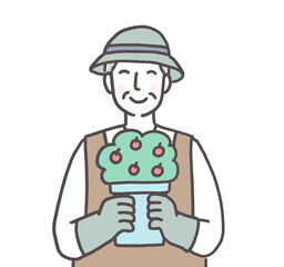 家庭菜園を楽しむシニア男性