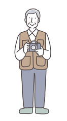 カメラを楽しむシニア男性