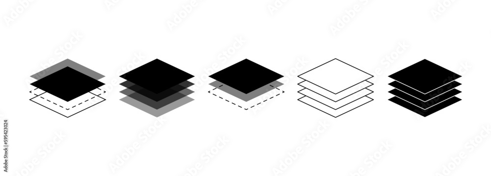 Poster layer line icon set. layers in different design and various positions. layout template sign. fabric 