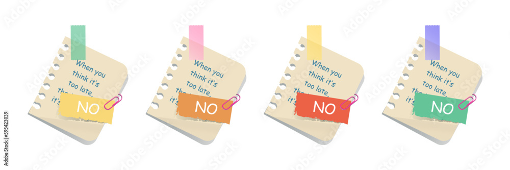 Poster set of mini notebooks. collection of graphic elements for website. space for notes, to do sheet and 