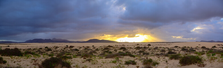 View on white sandy dunes near Corallejo beach at winter, Fuerteventura, Canary islands, Spain