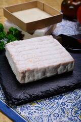 French cheeses collection, yellow Vieux Pane cheese with white mold