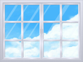 洋風の白い窓　青空A